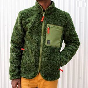Topo Designs EUC Reversible Sherpa Jacket Full Zip Men's Med dark Green / Olive